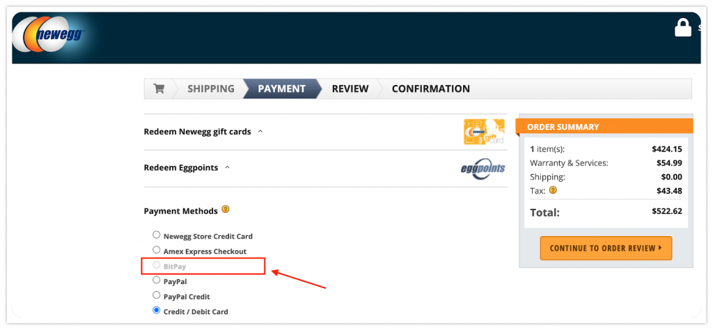NewEgg BitPay